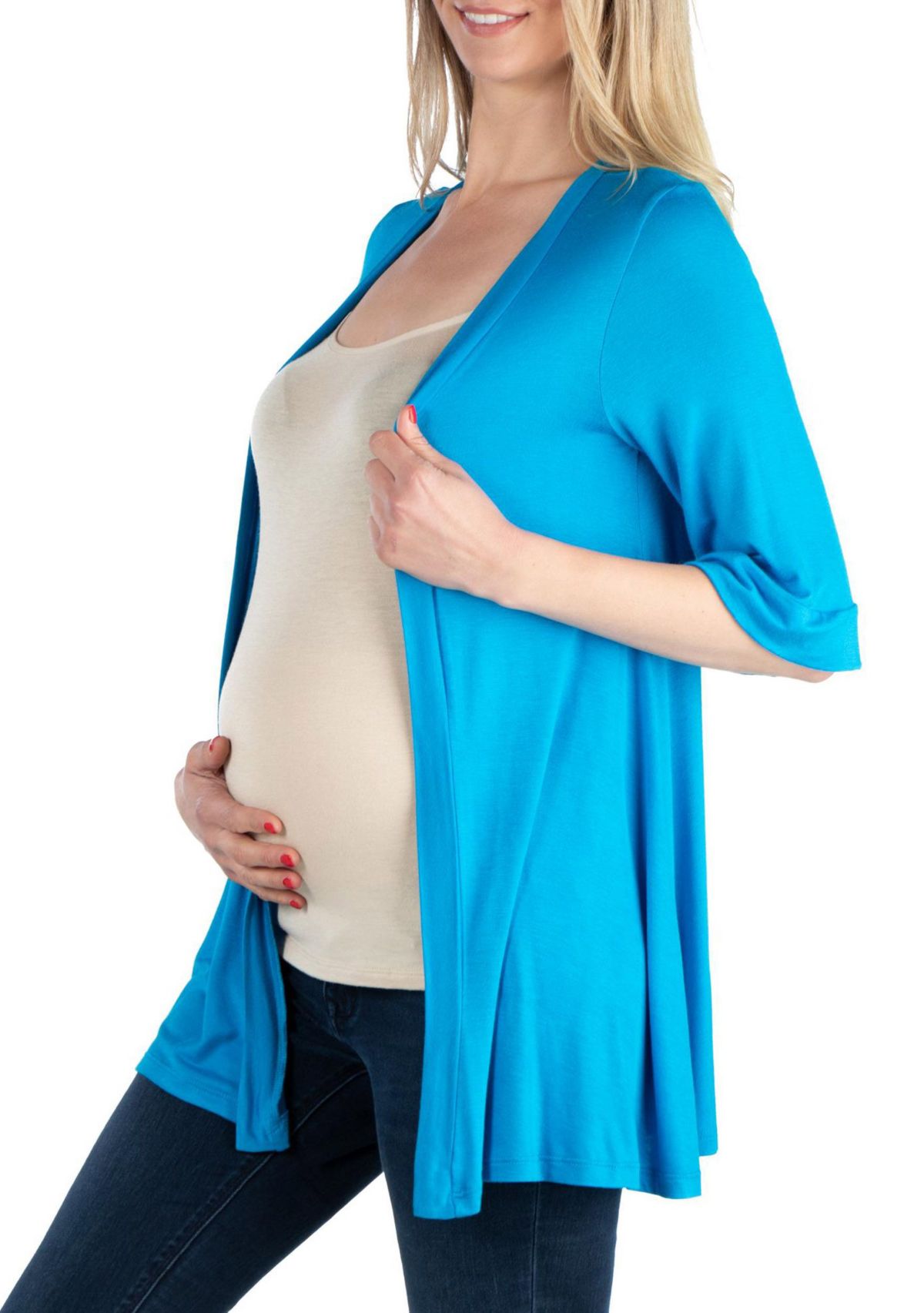 Open Front Elbow Length Sleeve Maternity Cardigan