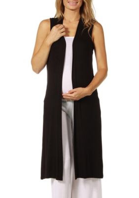 24seven Comfort Apparel Women's Sleeveless Long Maternity Cardigan with Side Slit
