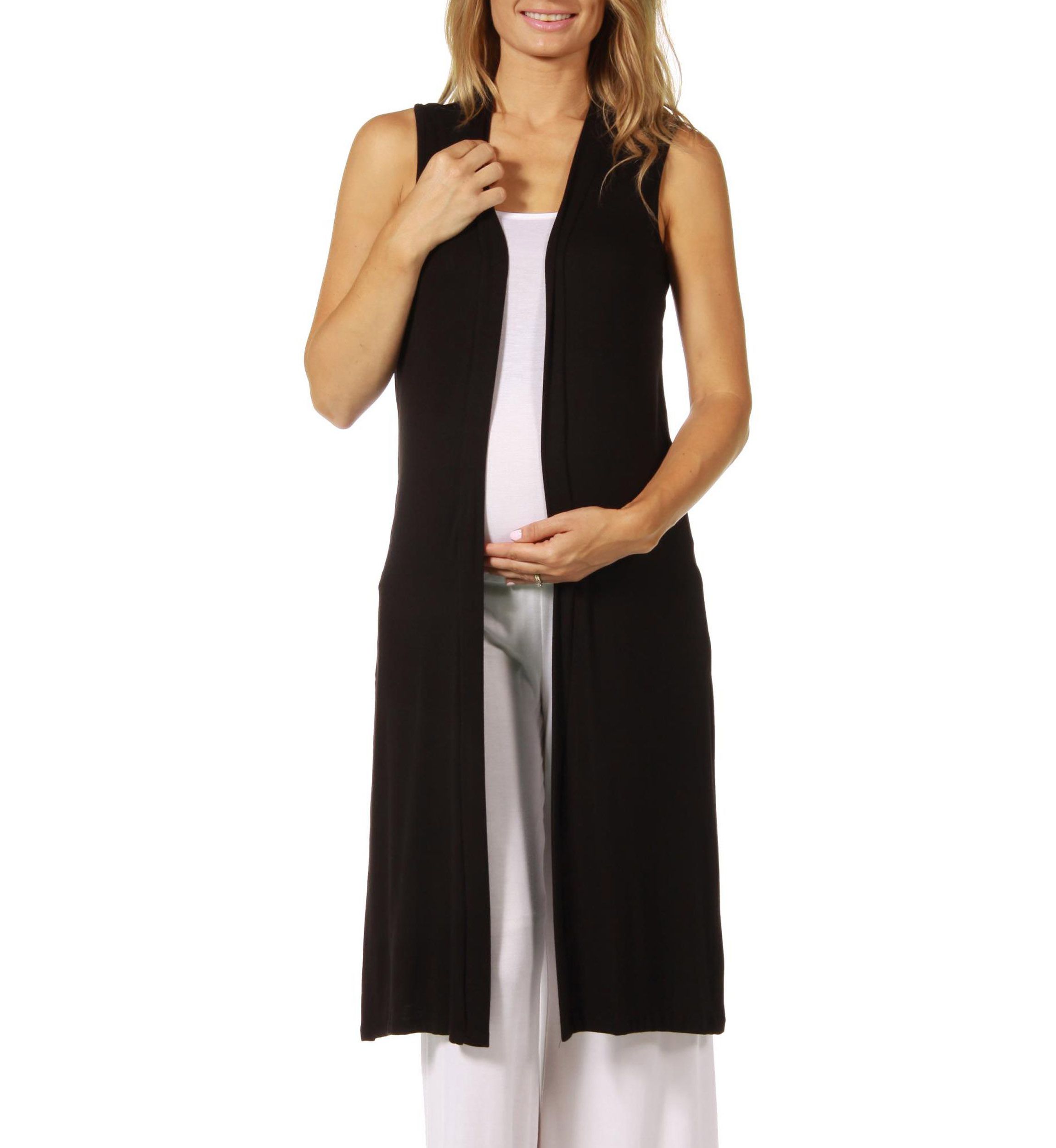 Sleeveless Long Maternity Cardigan with Side Slit