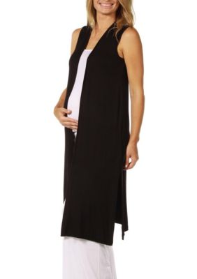 Sleeveless Long Maternity Cardigan with Side Slit
