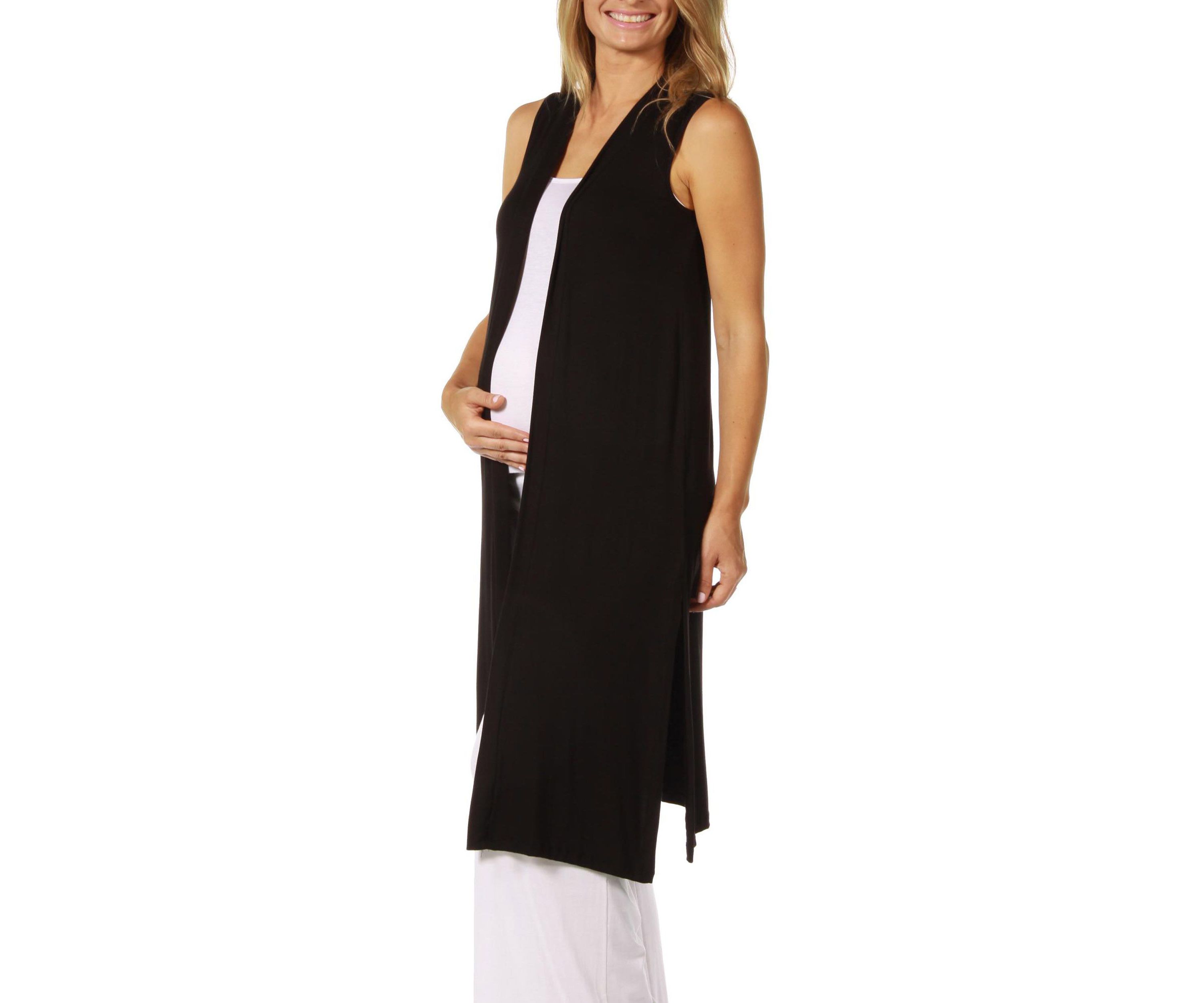 Sleeveless Long Maternity Cardigan with Side Slit