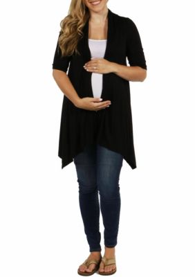 24seven Comfort Apparel Women's Loose Fit Open Front Maternity Cardigan with Half Sleeve