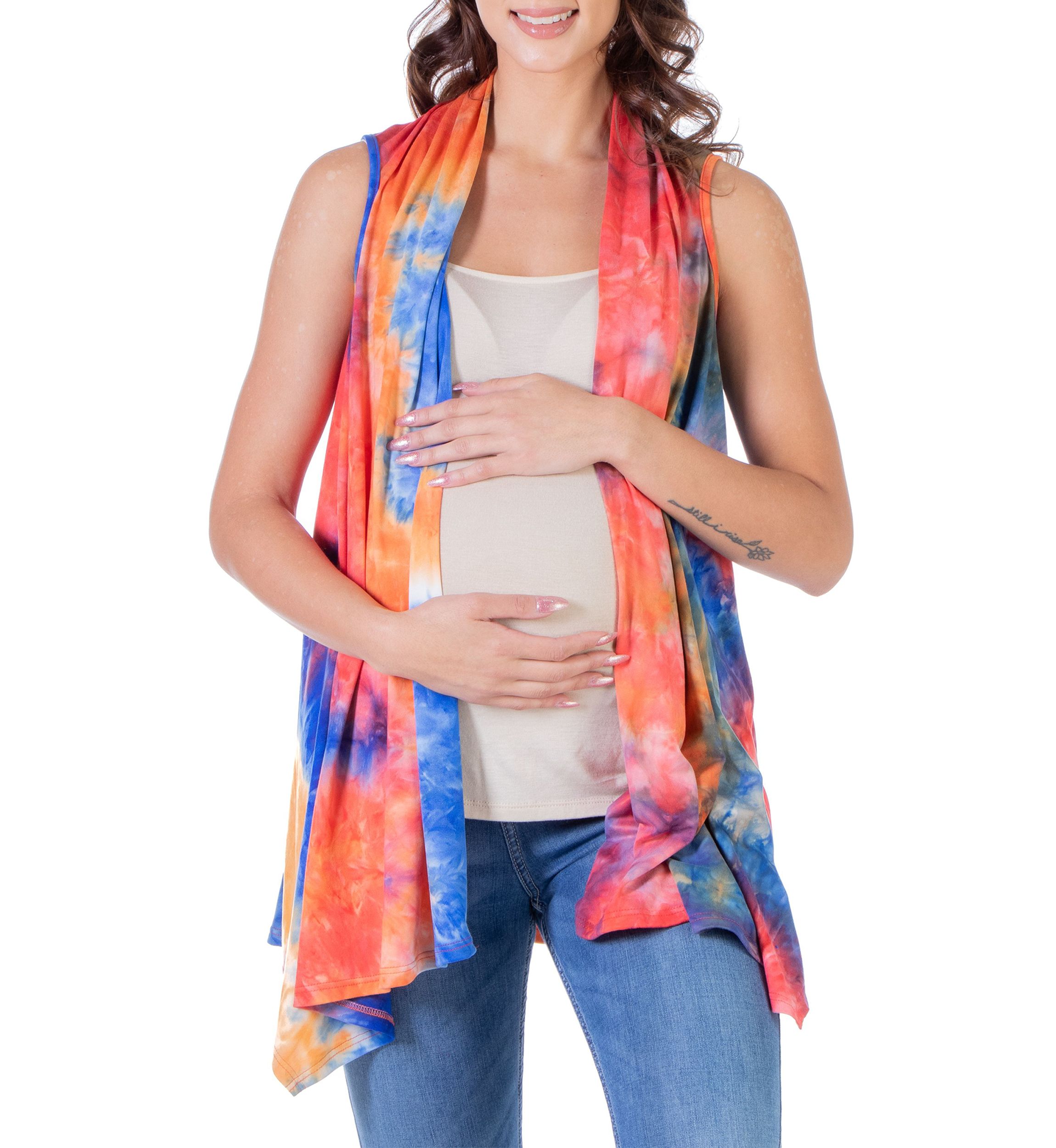 Orange Tie Dye Maternity Open Front Shrug Vest