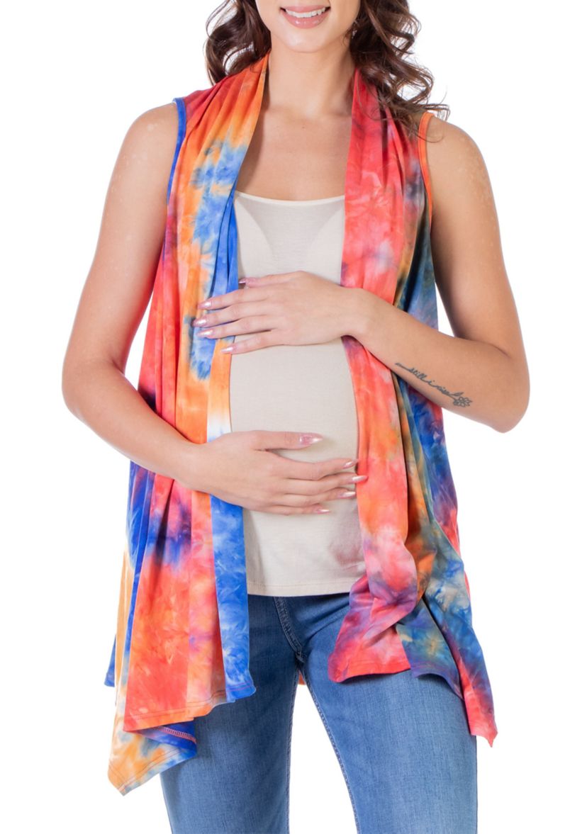 Orange Tie Dye Maternity Open Front Shrug Vest