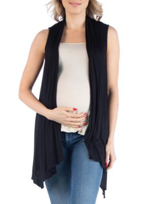 Draped Maternity Open Front Sleeveless Cardigan