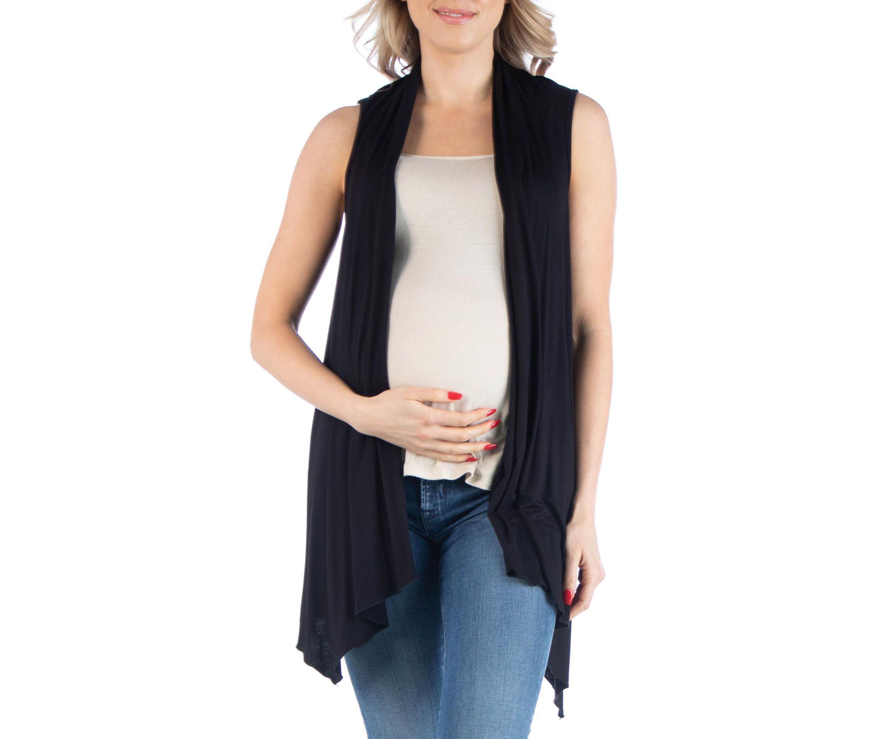 Draped Maternity Open Front Sleeveless Cardigan