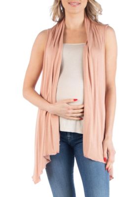 24seven Comfort Apparel Women's Draped Maternity Open Front Sleeveless Cardigan