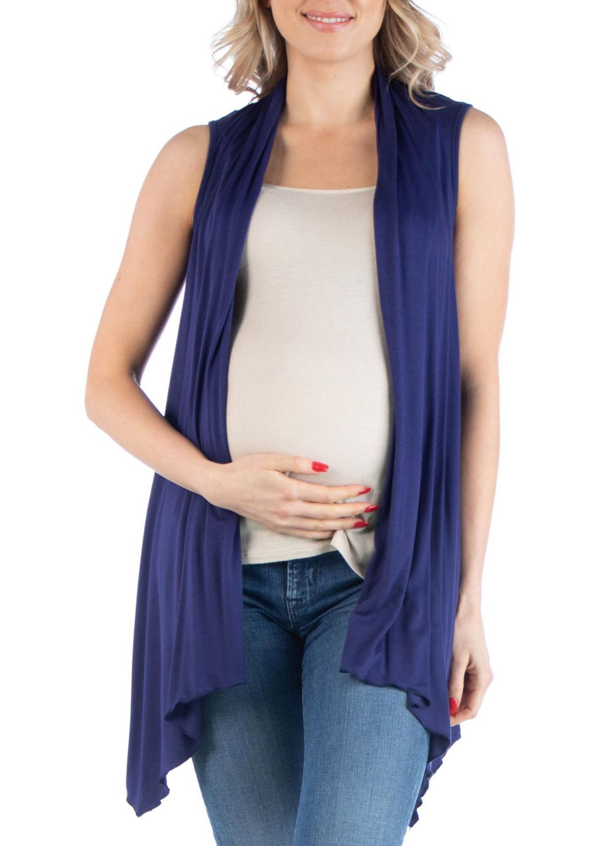 Draped Maternity Open Front Sleeveless Cardigan