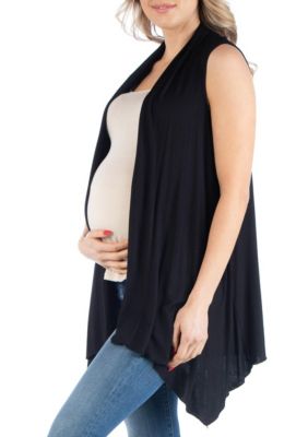 Draped Maternity Open Front Sleeveless Cardigan