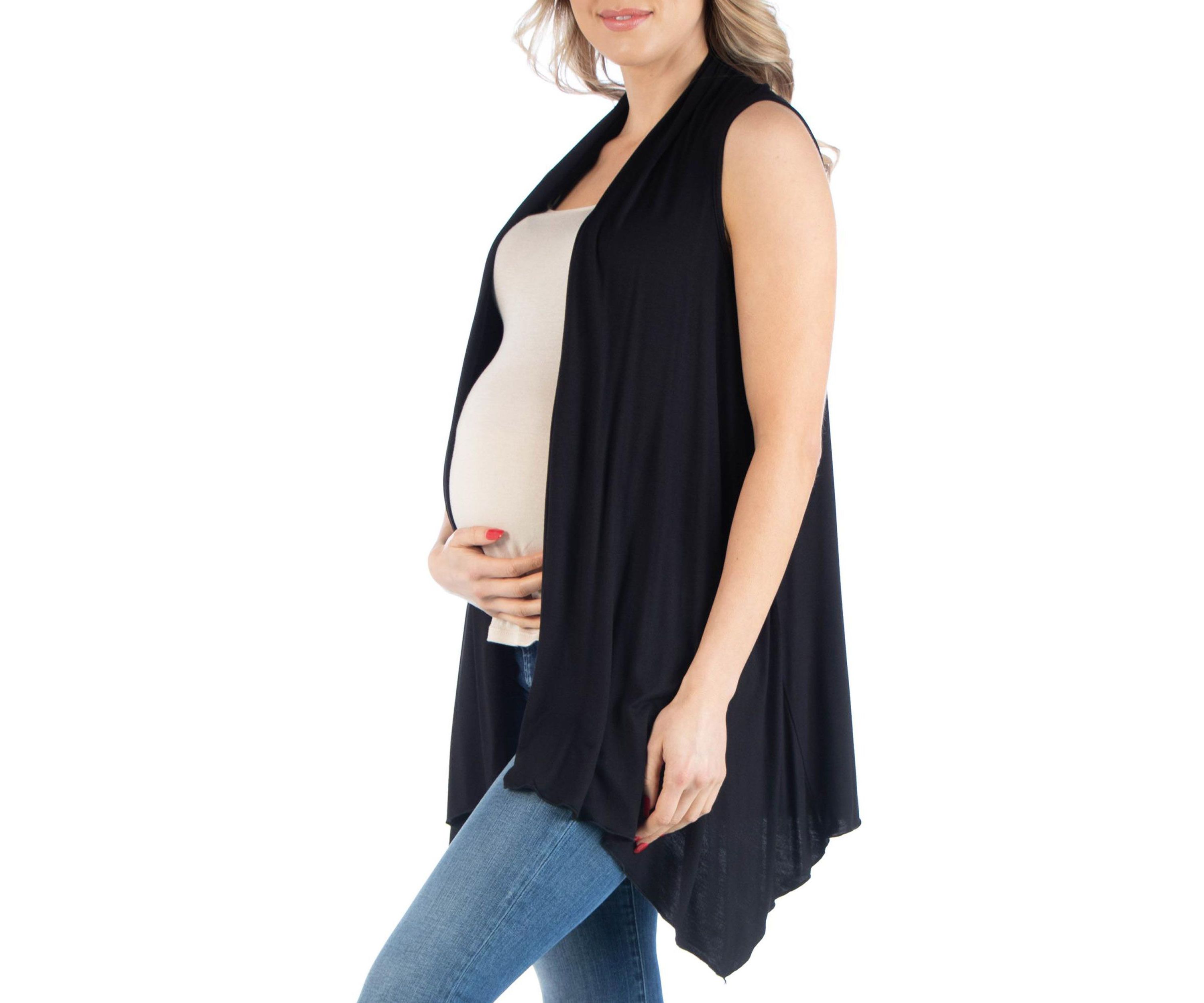 Draped Maternity Open Front Sleeveless Cardigan