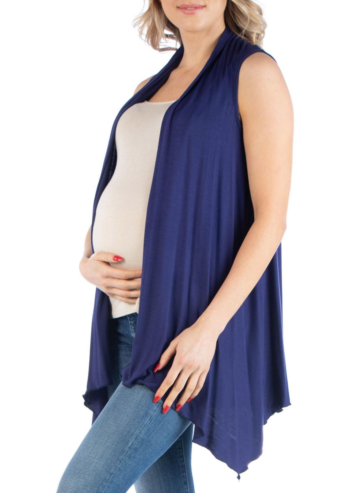 Draped Maternity Open Front Sleeveless Cardigan