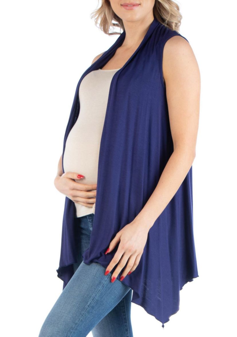 Draped Maternity Open Front Sleeveless Cardigan