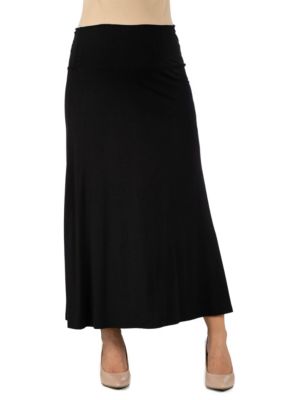 24seven Comfort Apparel Womens Elastic Waist Solid Color Maternity Maxi Skirt