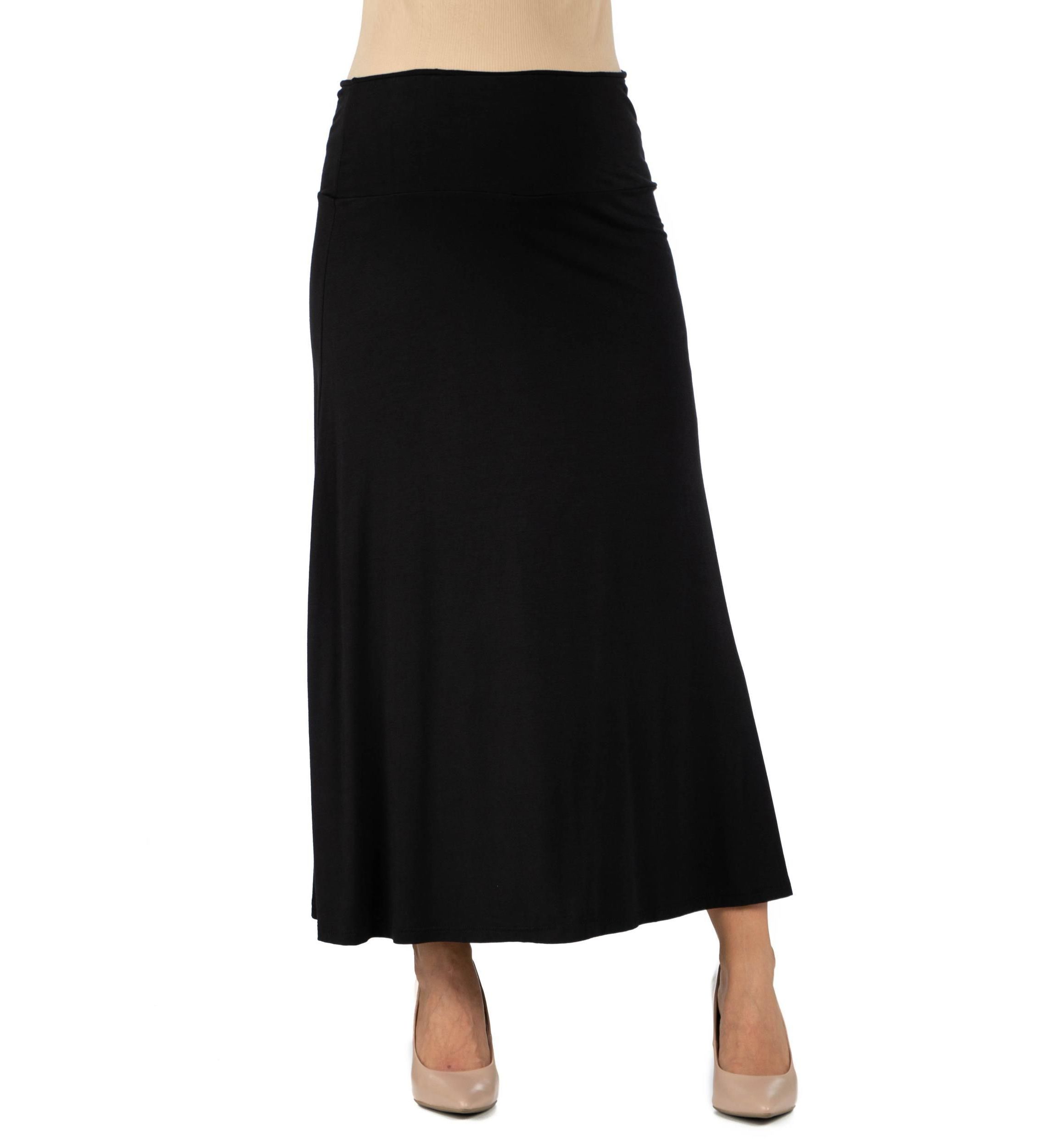 Womens Elastic Waist Solid Color Maternity Maxi Skirt