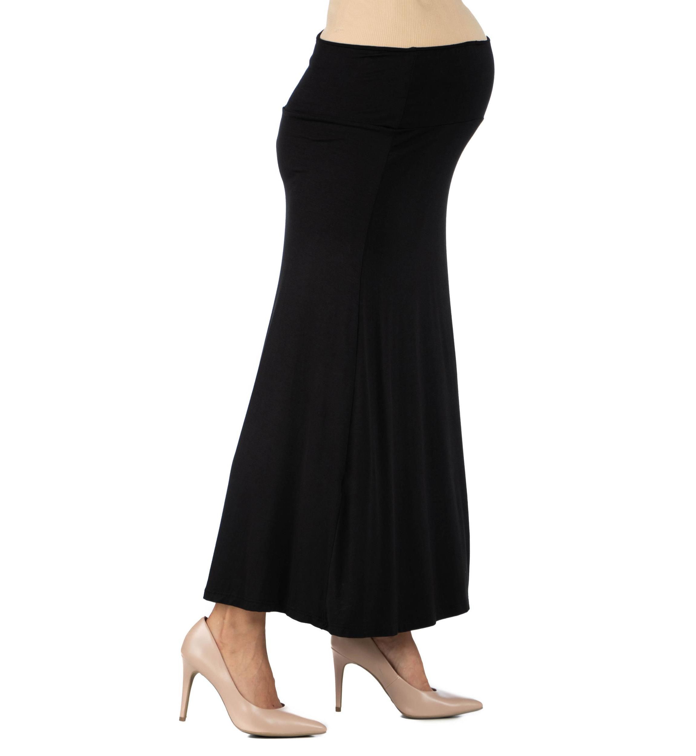 Womens Elastic Waist Solid Color Maternity Maxi Skirt