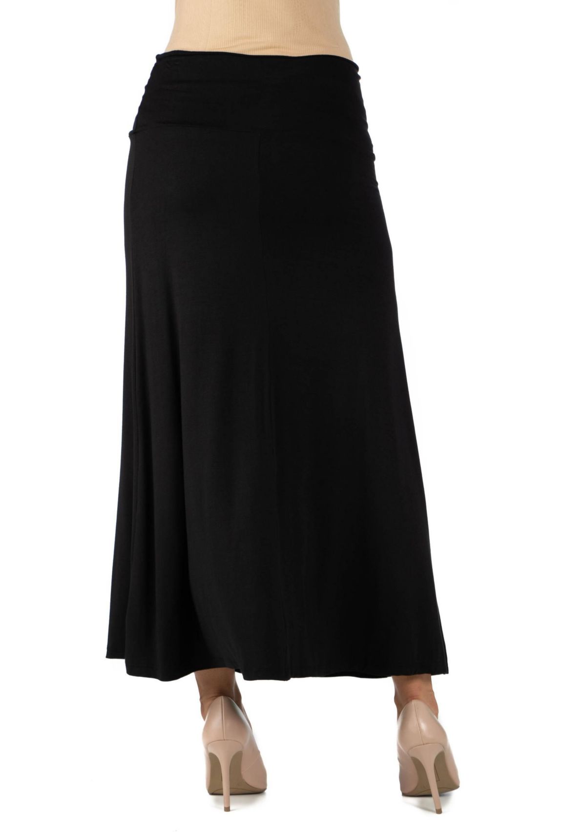 Womens Elastic Waist Solid Color Maternity Maxi Skirt