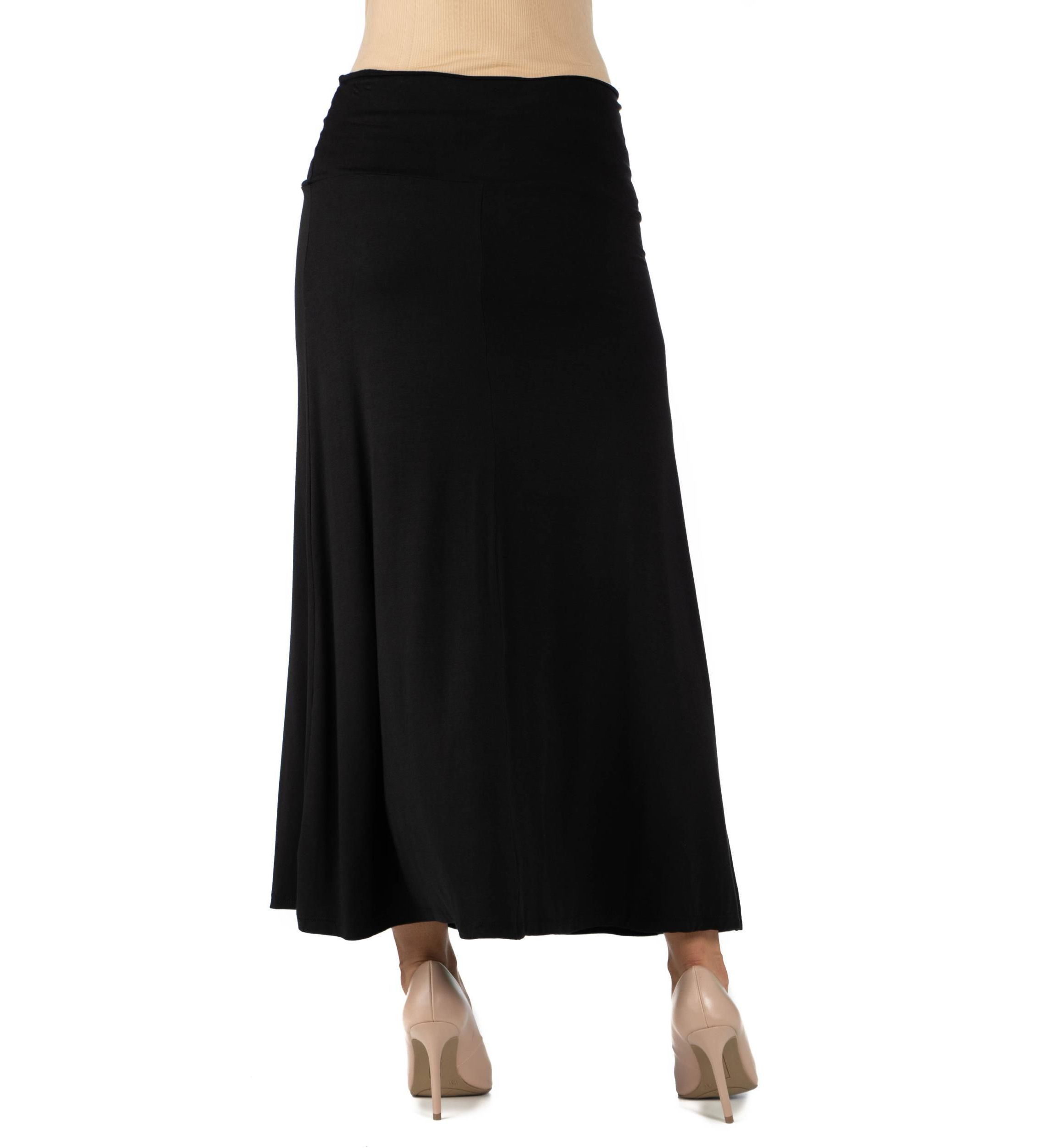 Womens Elastic Waist Solid Color Maternity Maxi Skirt