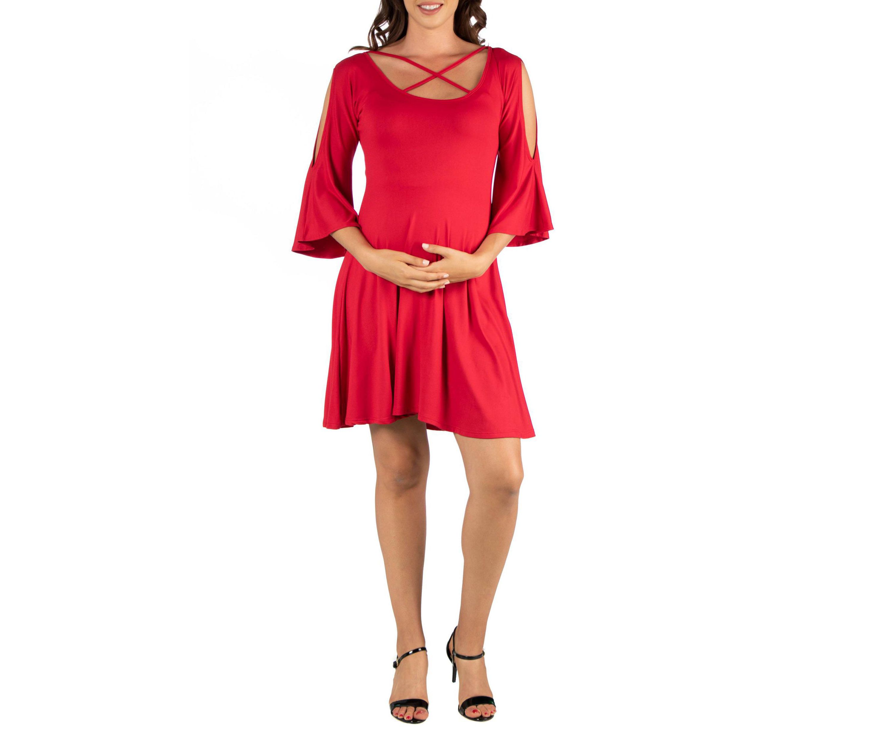 Maternity Knee Length Cold Shoulder Dress