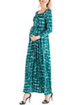 Maternity Emerald Green Long Sleeve Pleated Waist Maxi Dress