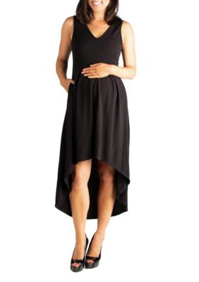 24seven Comfort Apparel Women's Sleeveless Fit N Flare High Low Maternity Dress, Black, Large