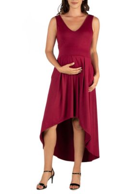 24seven Comfort Apparel Women's Sleeveless Fit N Flare High Low Maternity Dress