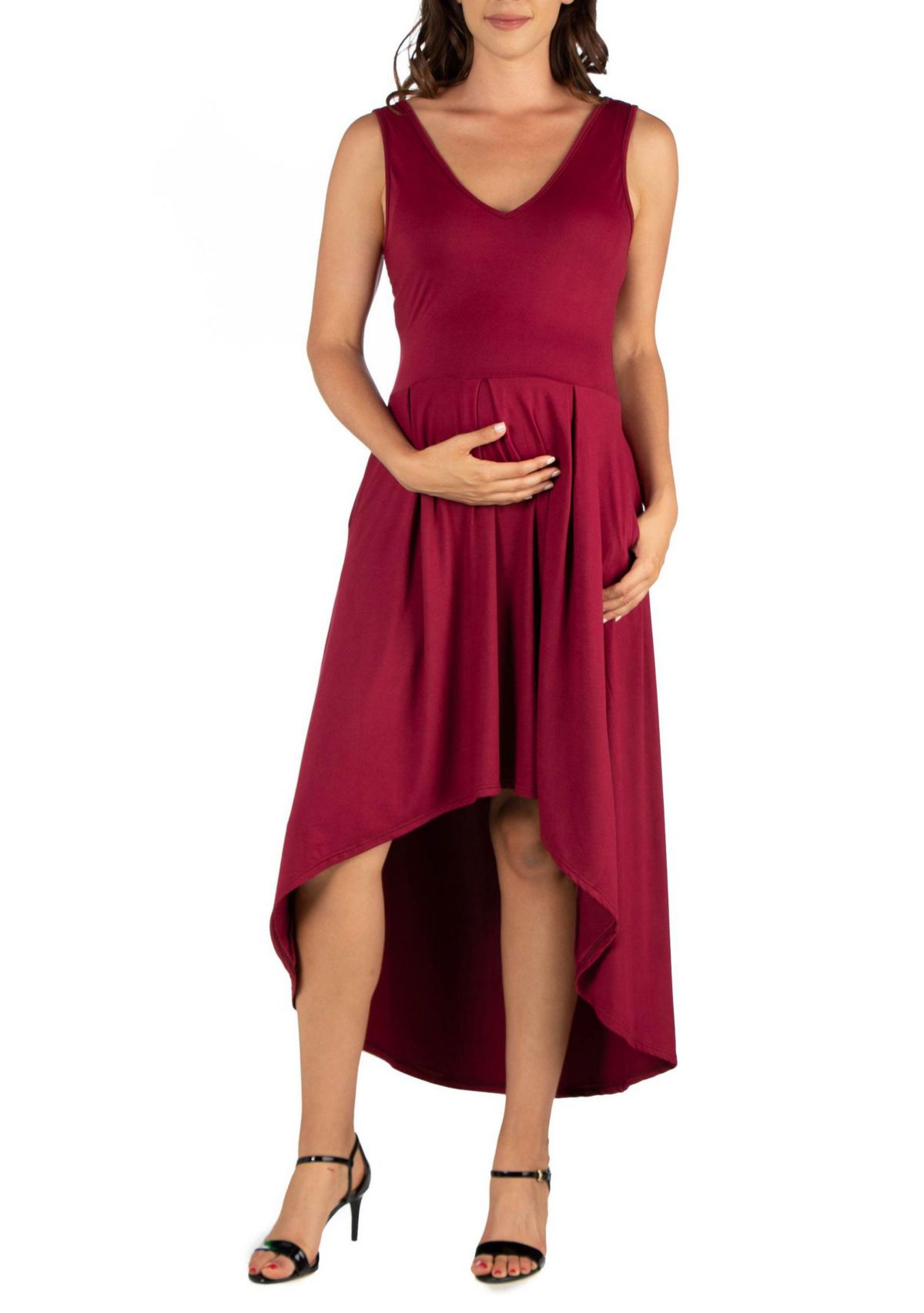 Sleeveless Fit N Flare High Low Maternity Dress