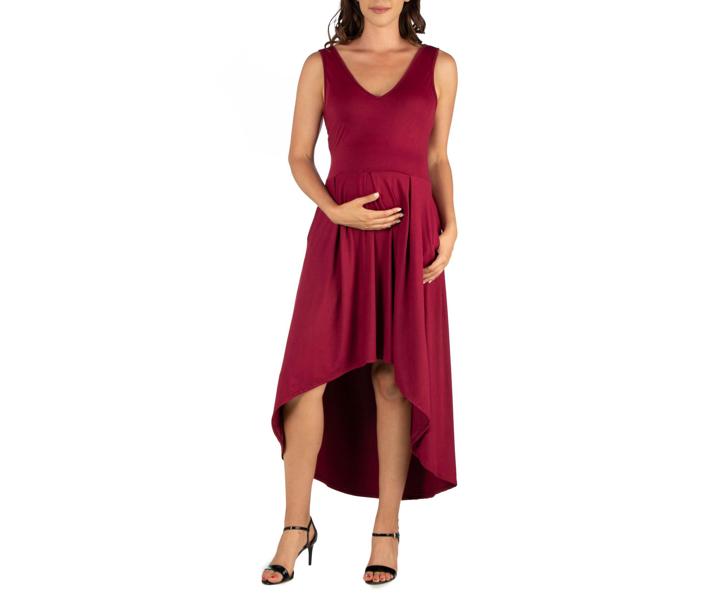 Sleeveless Fit N Flare High Low Maternity Dress