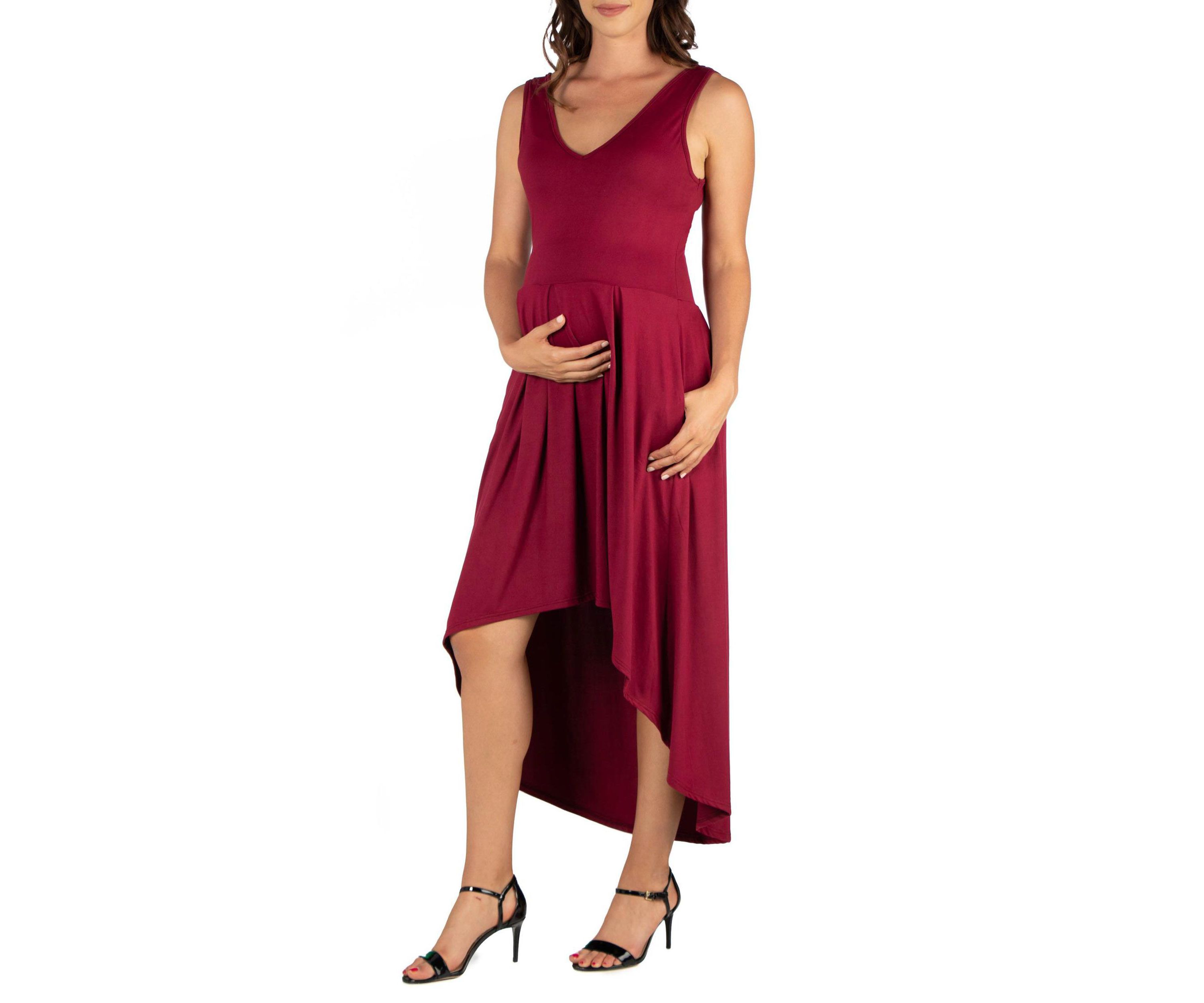 Sleeveless Fit N Flare High Low Maternity Dress