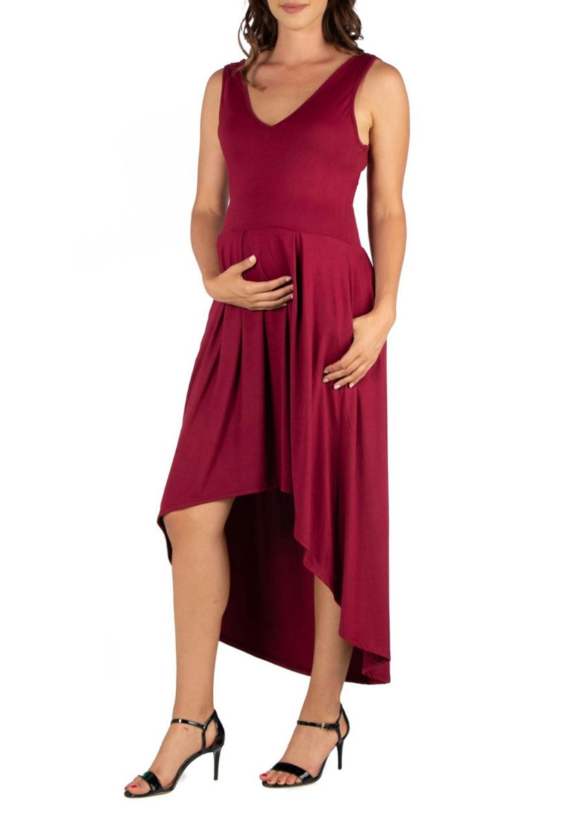 Sleeveless Fit N Flare High Low Maternity Dress