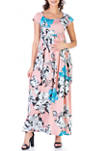 Pink Floral Pleated Flowy Empire Waist Maxi Dress