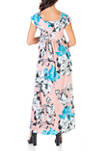 Pink Floral Pleated Flowy Empire Waist Maxi Dress