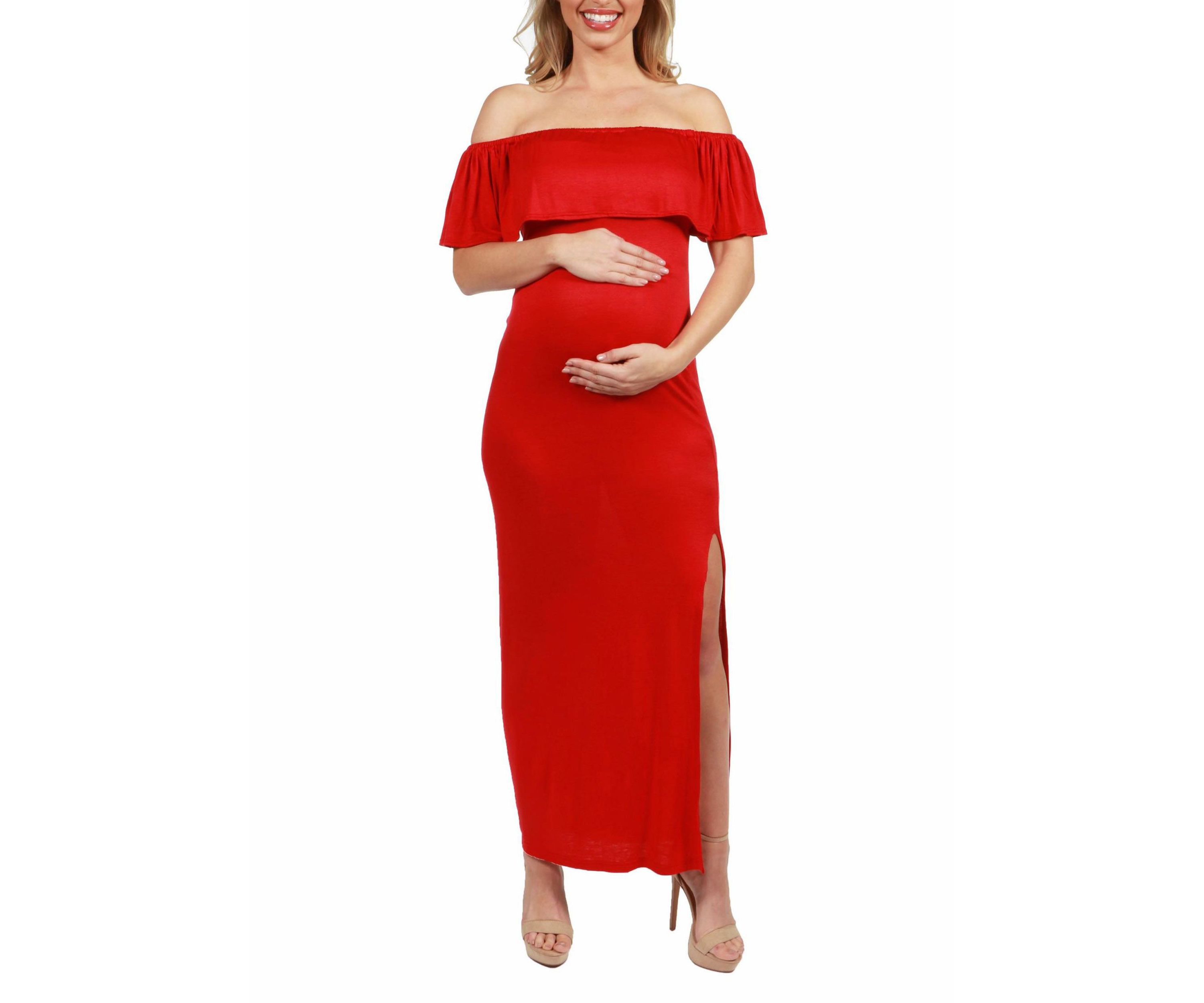 Off Shoulder Ruffle Detail Maternity Maxi Dress