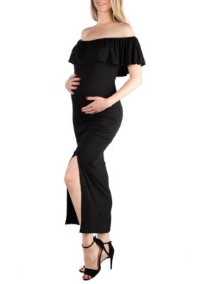 24seven Comfort Apparel Maternity Knee Length Cold Shoulder Dress