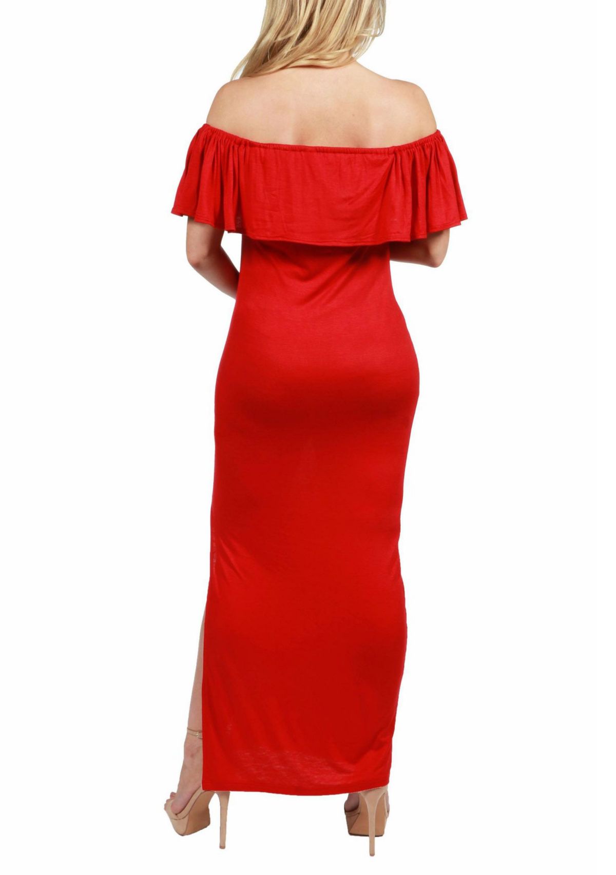 Off Shoulder Ruffle Detail Maternity Maxi Dress