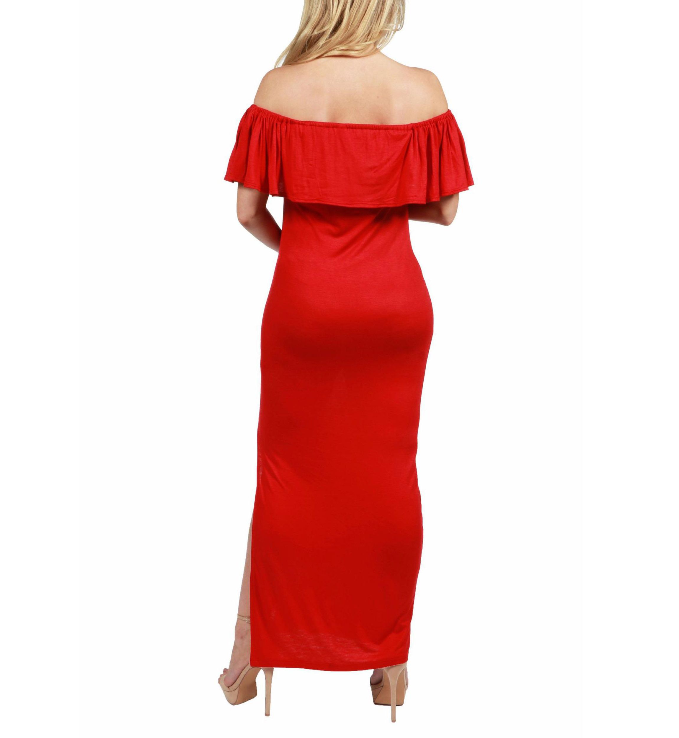 Off Shoulder Ruffle Detail Maternity Maxi Dress