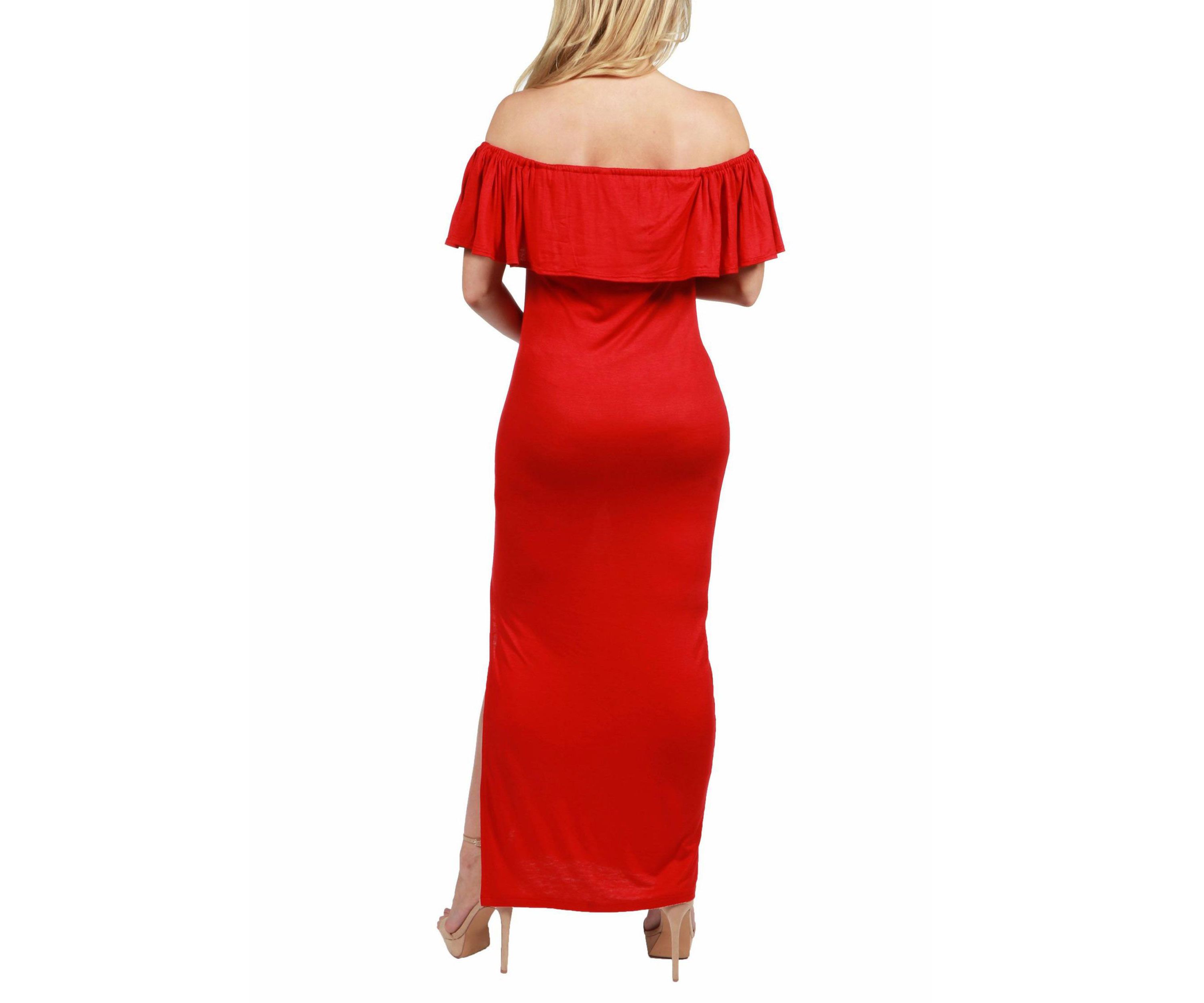 Off Shoulder Ruffle Detail Maternity Maxi Dress