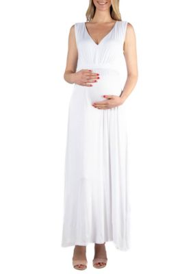 24seven Comfort Apparel Women's V Neck Sleeveless Maternity Maxi Dress with Belt