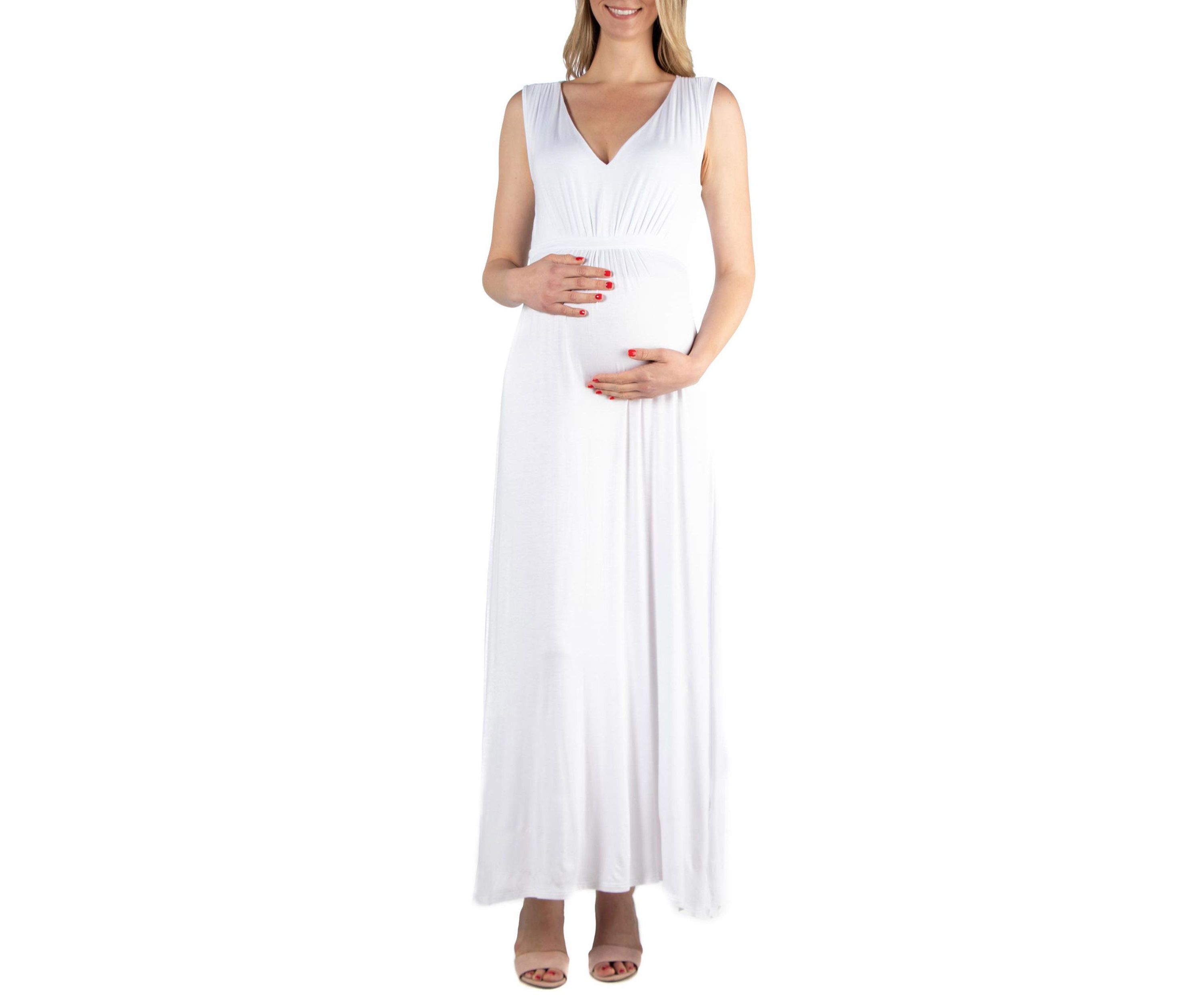 V Neck Sleeveless Maternity Maxi Dress with Belt