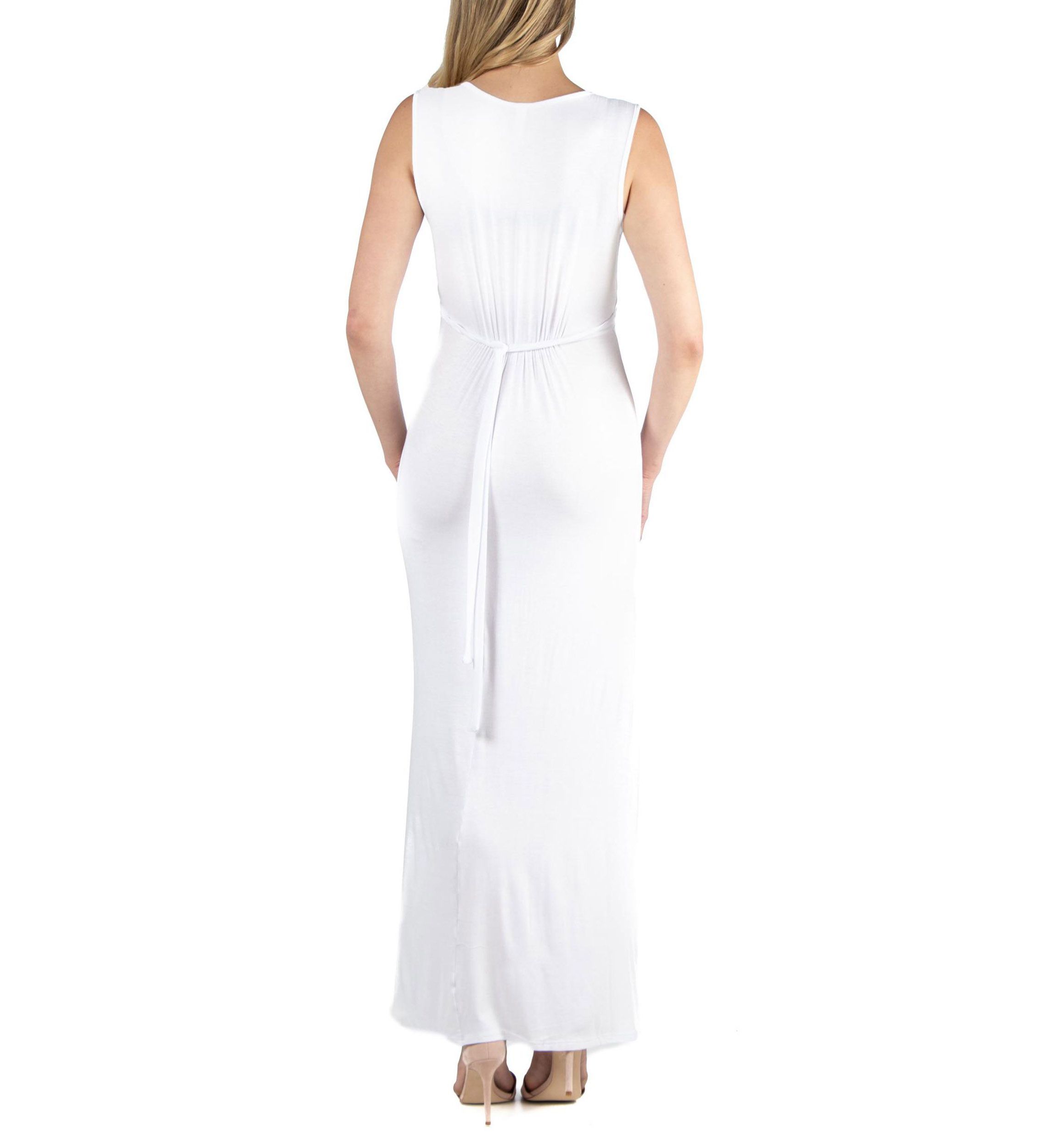 V Neck Sleeveless Maternity Maxi Dress with Belt