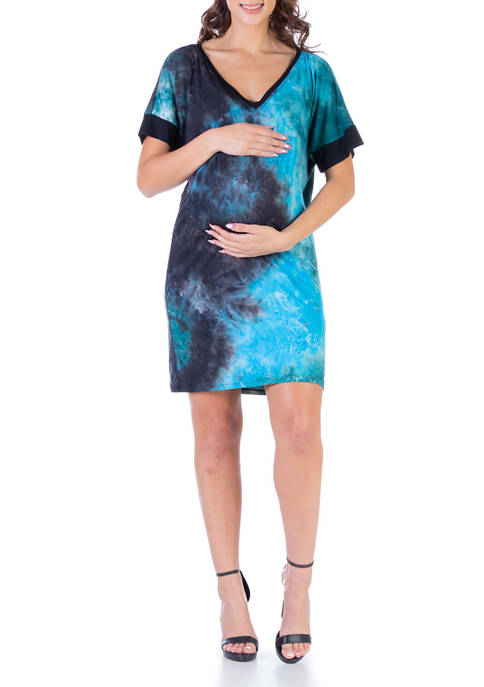 24seven Comfort Apparel Maternity Casual Teal Tie Dye