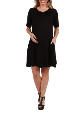 24seven Comfort Apparel Women's Soft Flare T-Shirt Maternity Dress with Pocket Detail
