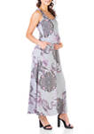 Maternity Lilac Print Sleeveless Casual Pocket Maxi Dress