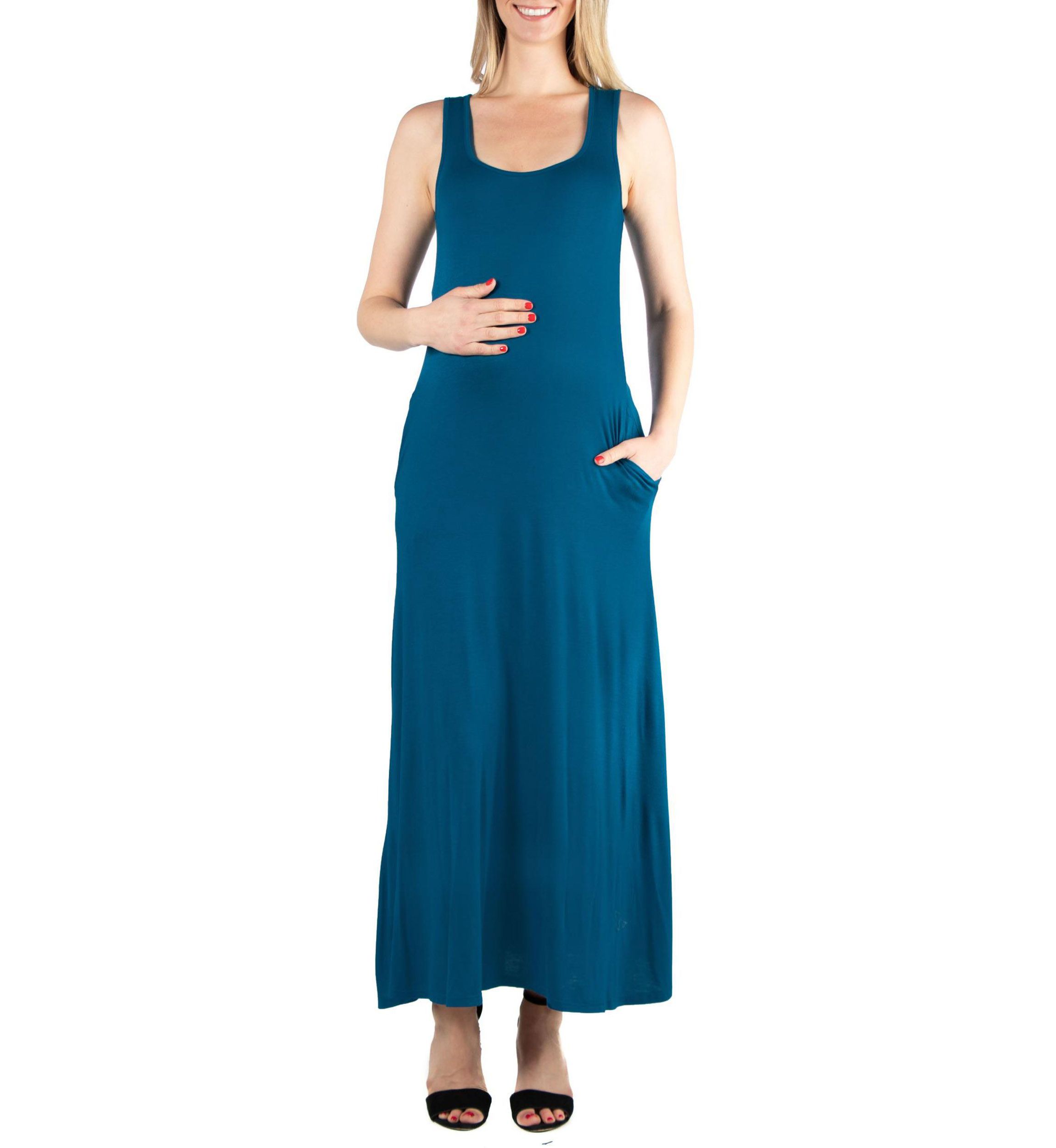 Scoop Neck Sleeveless Maternity Maxi Dress with Pockets