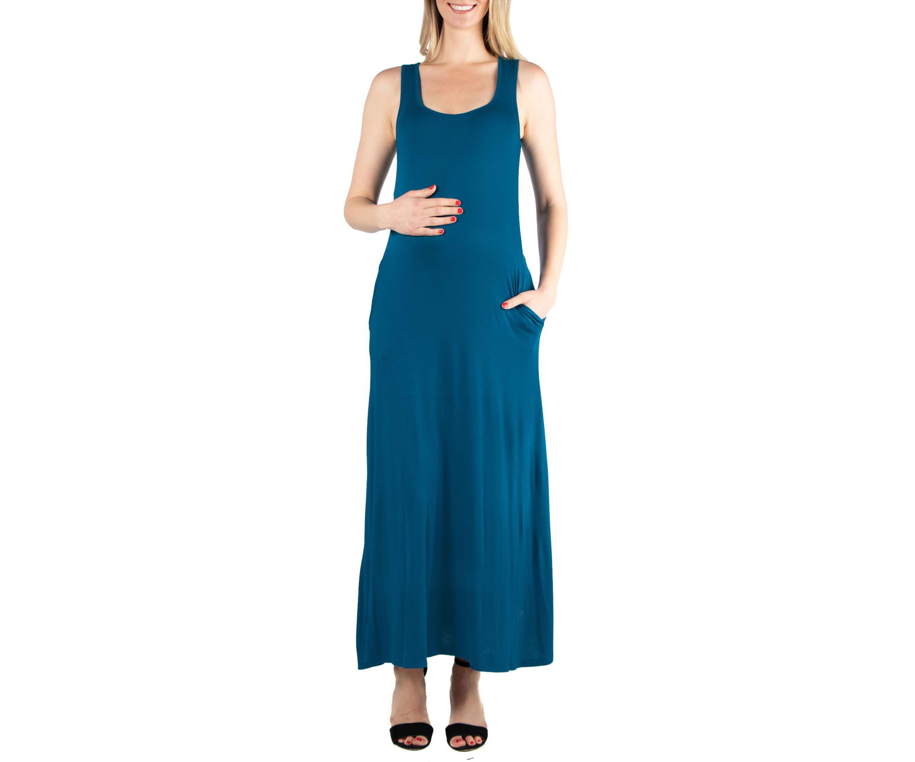 Scoop Neck Sleeveless Maternity Maxi Dress with Pockets
