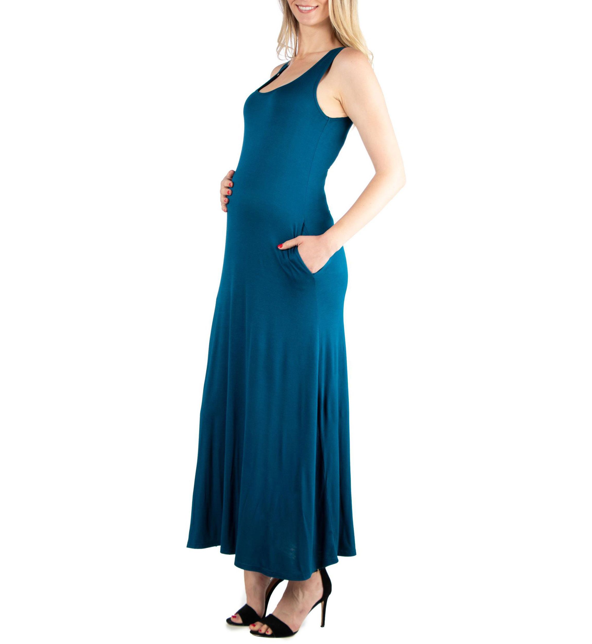 Scoop Neck Sleeveless Maternity Maxi Dress with Pockets