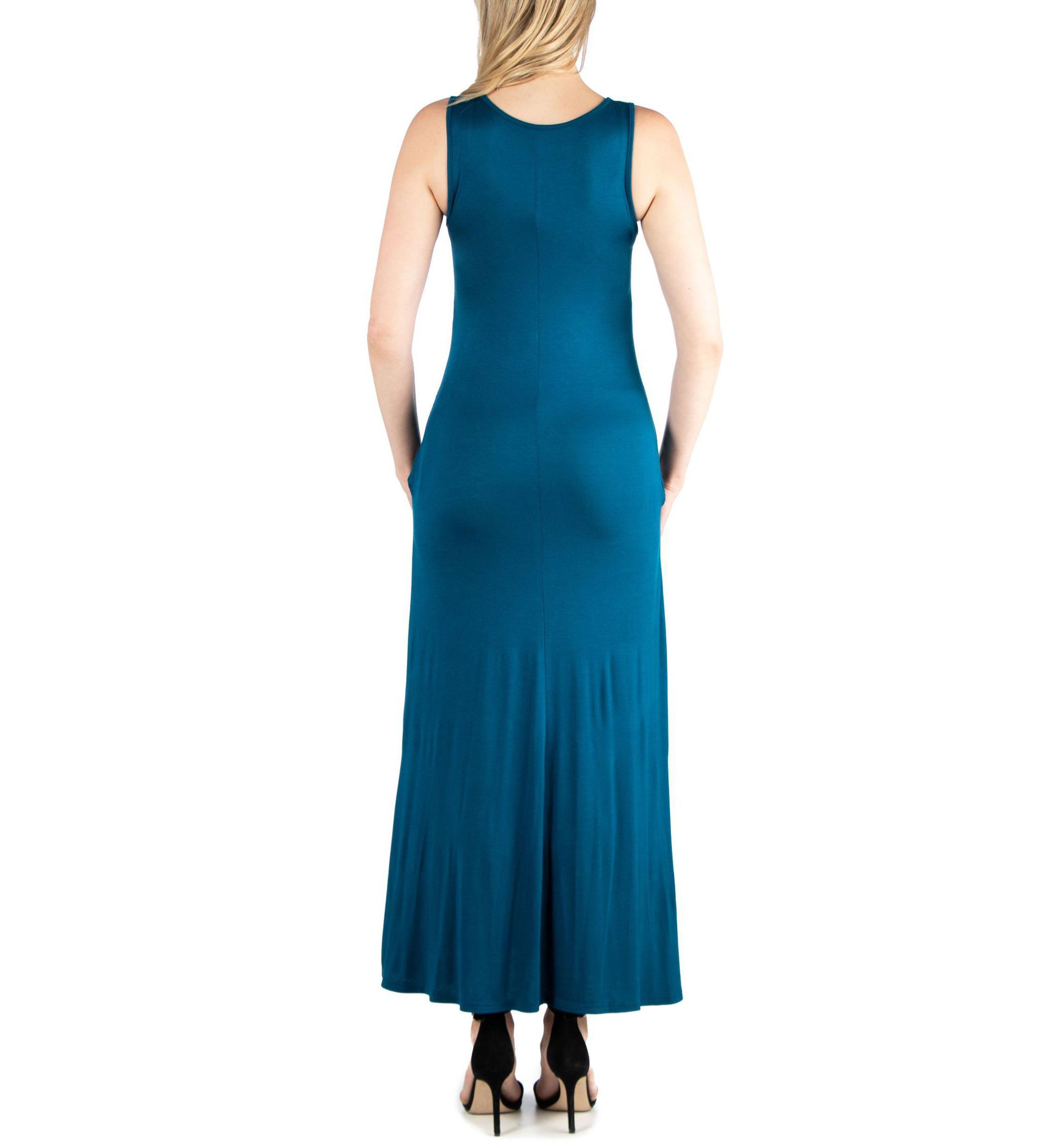 Scoop Neck Sleeveless Maternity Maxi Dress with Pockets
