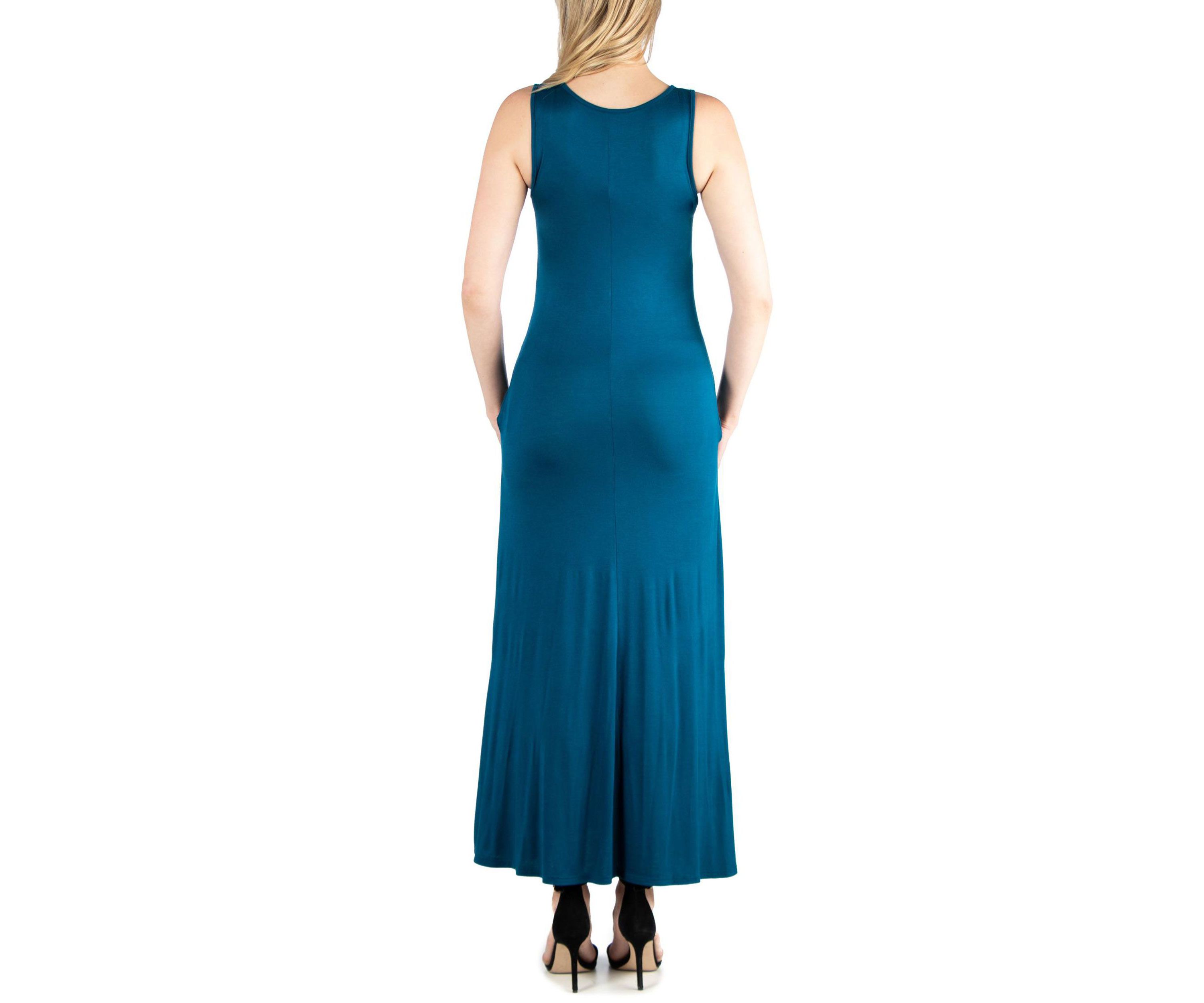 Scoop Neck Sleeveless Maternity Maxi Dress with Pockets