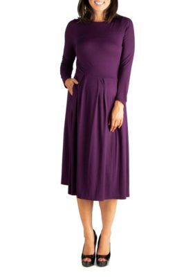 24seven Comfort Apparel Women's Midi Length Fit N Flare Pocket Maternity Dress