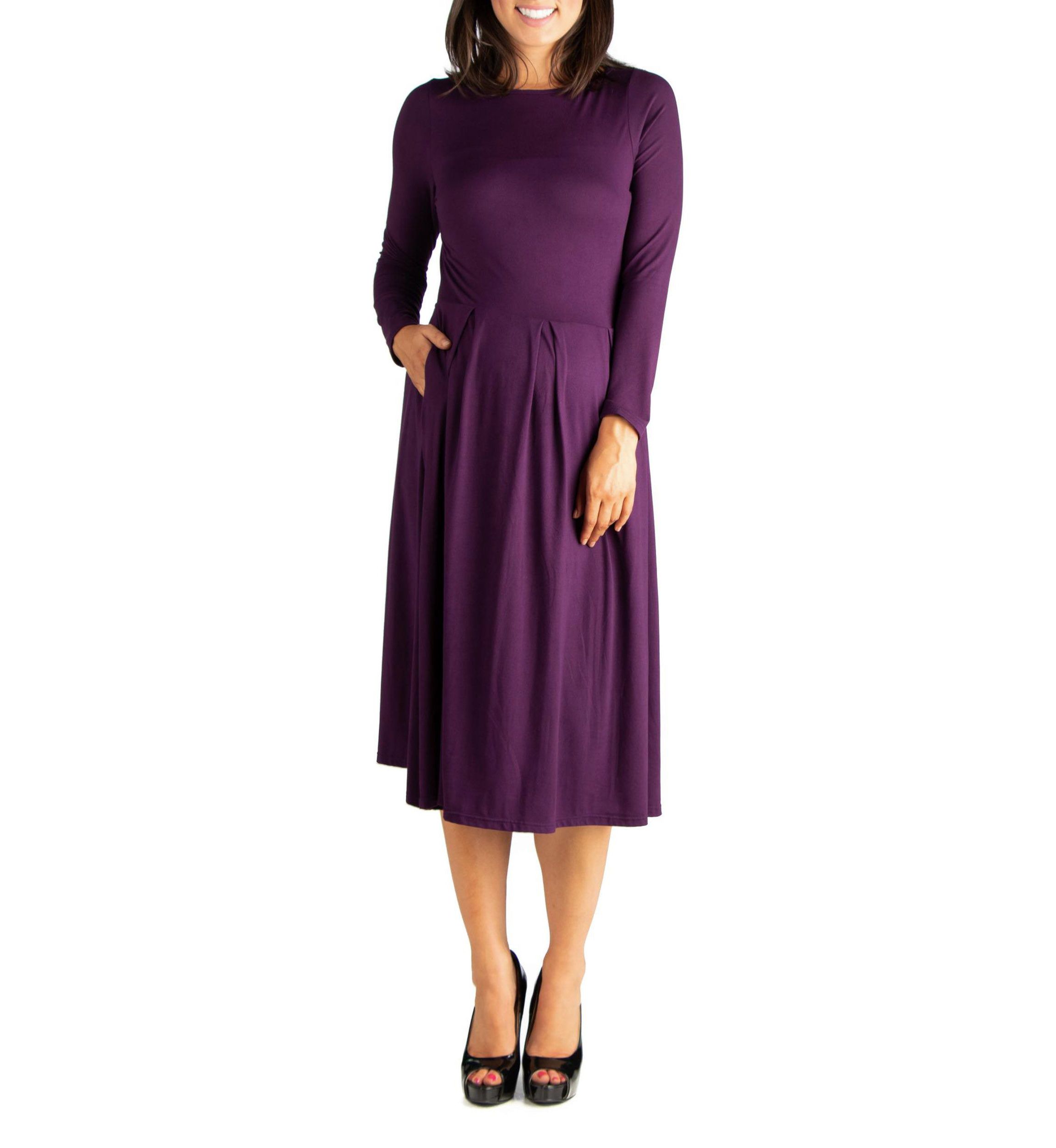 Midi Length Fit N Flare Pocket Maternity Dress