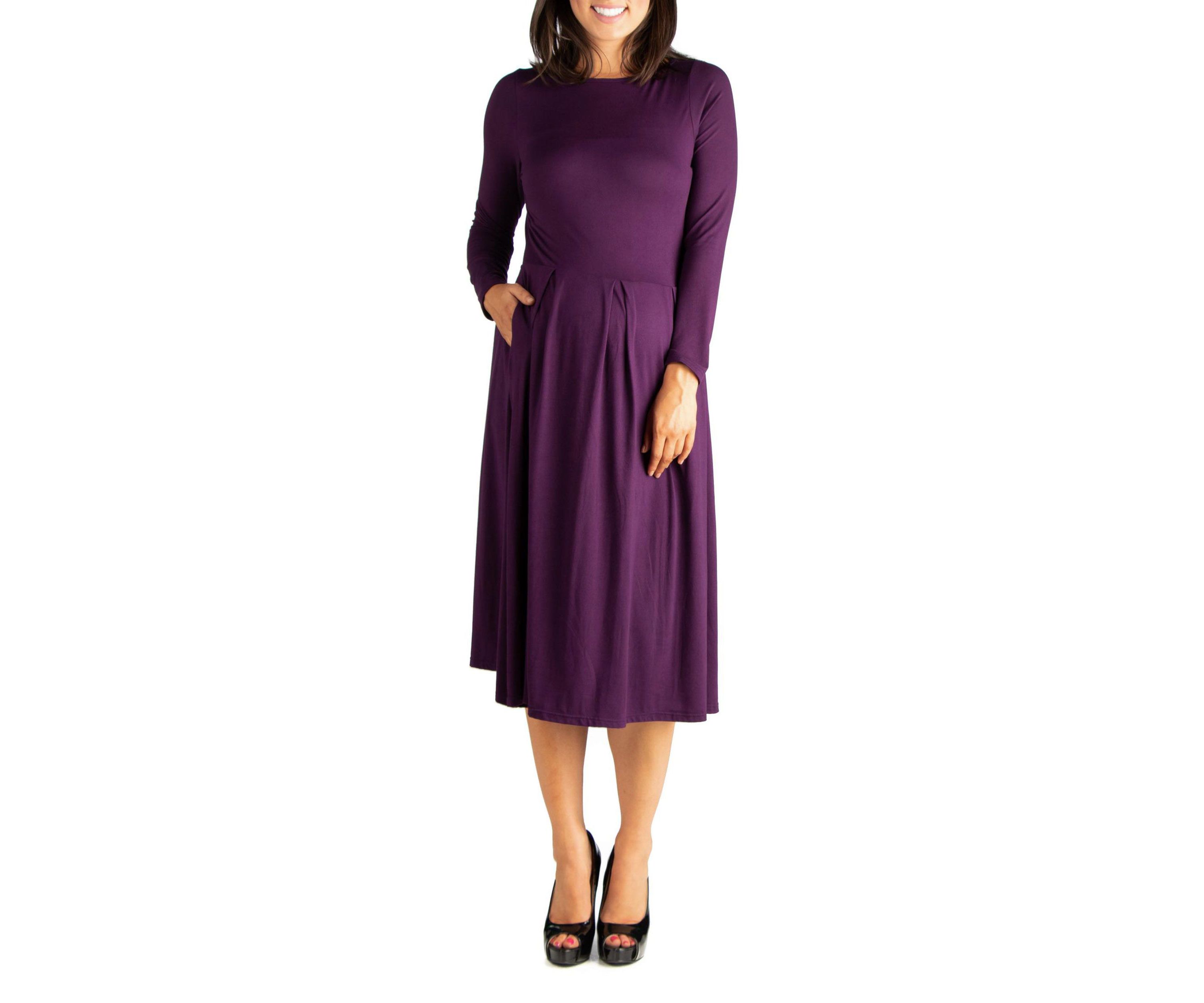 Midi Length Fit N Flare Pocket Maternity Dress